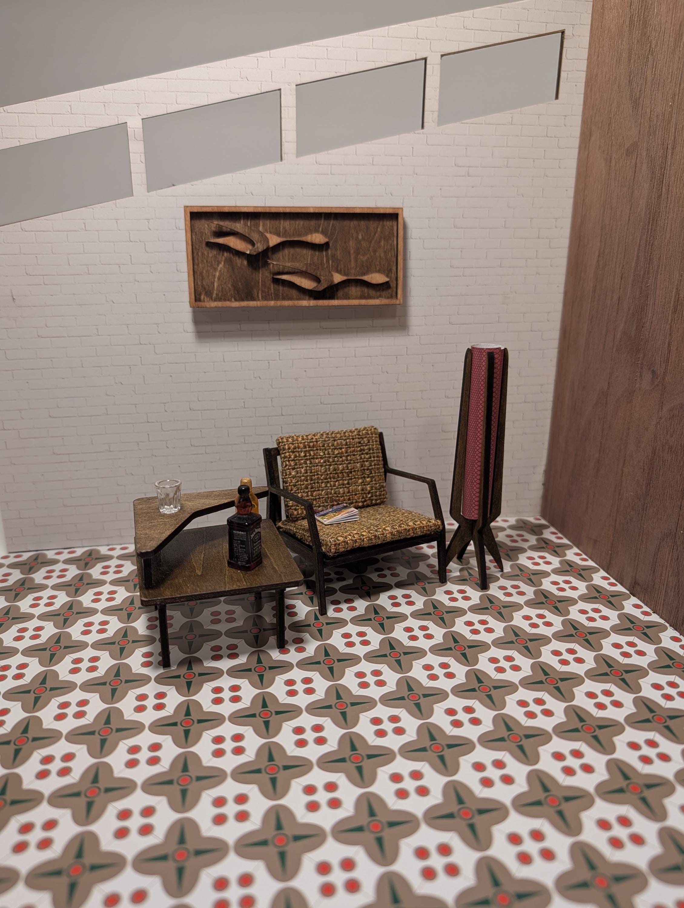 Atomic Pattern Dollhouse Flooring, Olive Orange Green Tile (12