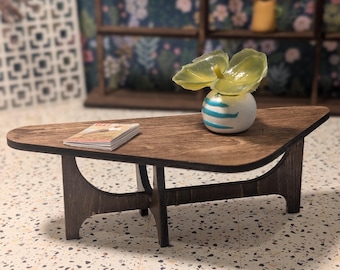Mid Century Modern Triangular Coffee Table Miniature, 1:12 Scale Dollhouse Furniture