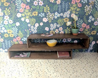 Mid Century Modern (MCM) Two-Tier Dollhouse Bookcase, Display Table, Media Cabinet (1:12 Scale)