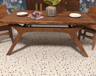 Lane-Inspired Mid Century Modern Dining Table - Miniature, Multiple Scales Room Box, Dollhouse furniture, Modern dollhouse style