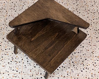 1:12 Scale Miniature Mid-Century Modern Step End Table, Walnut Finish Dollhouse Side Table, Atomic Era Retro Miniature Living Room Furniture