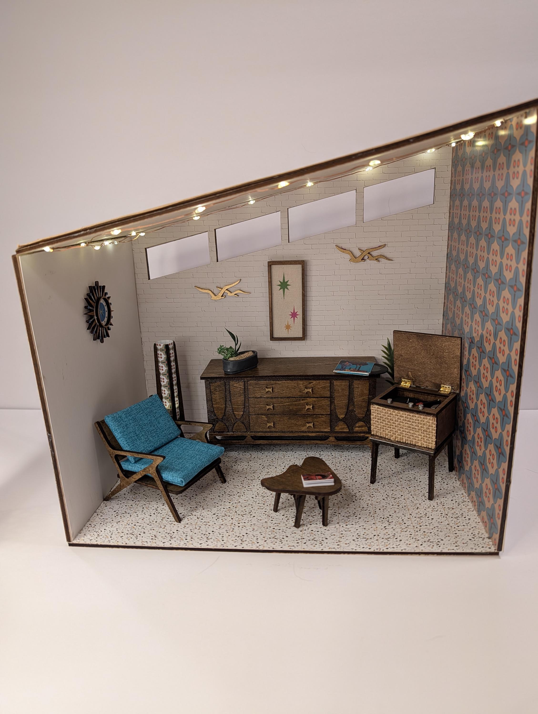 Mid-century Modern Room Box Kit the Gable: DIY Unfinished Miniature ...