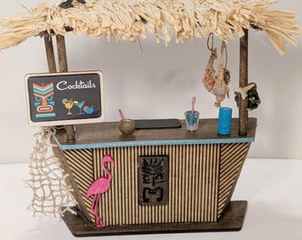 Miniature Tiki Bar Dollhouse, 1/12 Scale Decorated Tiki Set