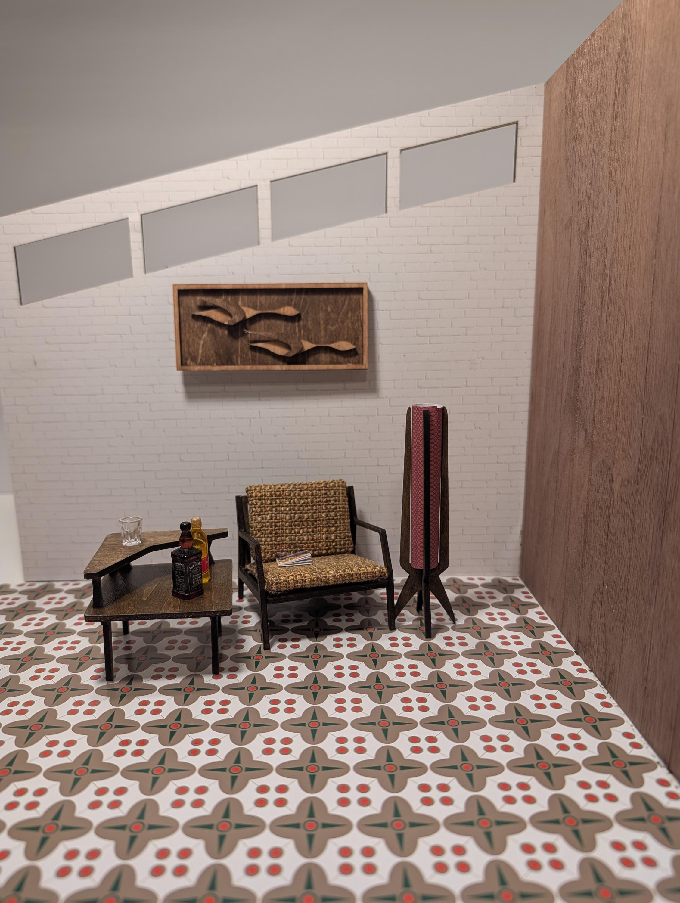 Atomic Pattern Dollhouse Flooring, Olive Orange Green Tile (12