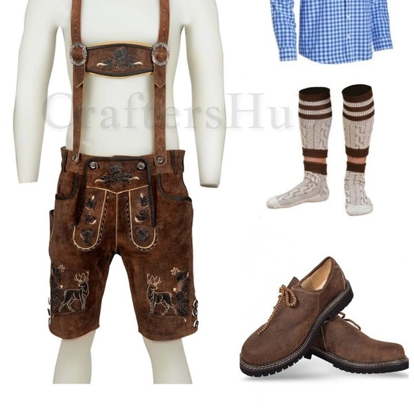 Lederhosen Mens Lederhosen Black Lederhosen Lederhosen For Men's German Oktoberfest Lederhosen Complete Outfit With Blue Shirt,Socks,Shoes