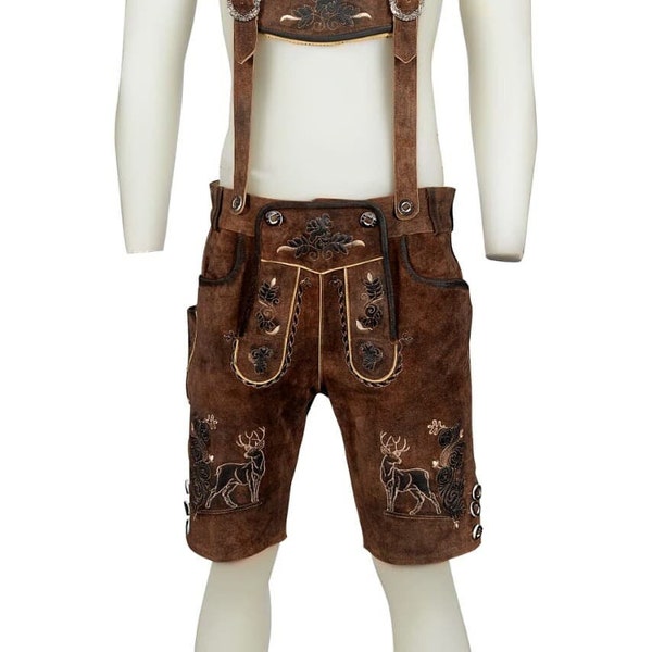 Lederhosen | Mens Lederhosen | Black Lederhoen | Lederhosen For Men's | German Oktoberfest Lederhosen | Lederhosen Trachten Short Brown