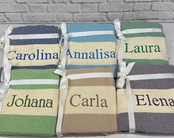Embroidered Turkish Towel Gift, Bridesmaid Favor, Bachelorette Towel, Personalized Cotton Beach Towel, Personalized Turkish Towel,