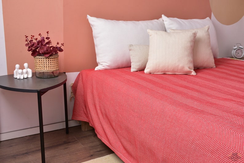 Coperta in cotone 67"x83", coperta intrecciata, coperta turca, coperta a zig zag, bomboniere natalizie, copriletto, coperta da divano, coperta organica, immagine 7
