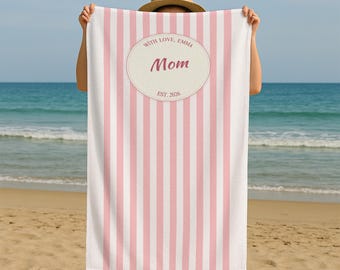 Custom Name Printed Towel, Personalized Turkish Beach Towel For Mom, Mothers Day Gift Idea, Soft Cotton Beach Gift, Girls Trip Towel Design