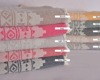 Woven Throw Blanket, Kilim Blanket, 79"x91" Cotton Blanket, Couch Cover, Tablecloth, Wedding Favors, Bachelor Party Favors,