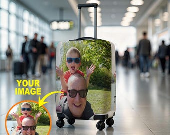 Gepäckabdeckung mit Ihrem Bild, personalisierte Kofferabdeckung, Reisezubehör, individuelles Geschenk mit Foto, Geschenk für Reisende,