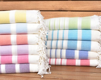 40"x71" Cotton Striped Towel, Summer Gift, Personalized Gift, Best Friend Gift, Gifts for Him, Girls Weekend Gift, Embroidery Towels,