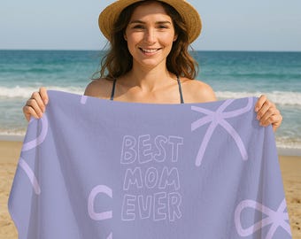 Minimal Pastel Mom Beach Towel, Best Mom Ever Gift, Lavender Aesthetic Towel, Soft Color Summer Beach Towel, Mothers Day Gift