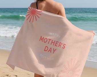 Beach Towel Gift For Mom, Custom Name Towel, Mothers Day Present, Soft Neutral Summer Towel, Gift From Daughter, Minimal Vacation Towel