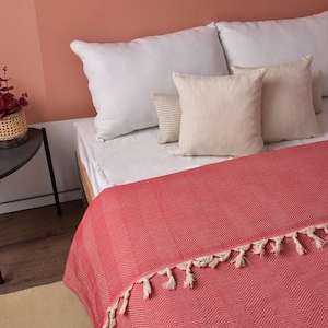 Coperta in cotone 67"x83", coperta intrecciata, coperta turca, coperta a zig zag, bomboniere natalizie, copriletto, coperta da divano, coperta organica, immagine 3
