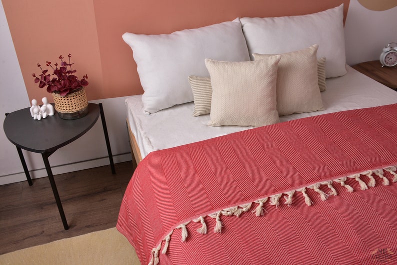 Coperta in cotone 67"x83", coperta intrecciata, coperta turca, coperta a zig zag, bomboniere natalizie, copriletto, coperta da divano, coperta organica, immagine 3