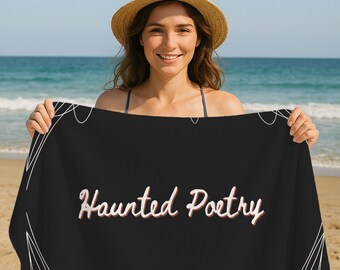 Haunted Poetry Beach Towel, Gothic Halloween Bath Towel, Dark Aesthetic Pool Towel, Spooky Season Gift, Custom Printed Towel