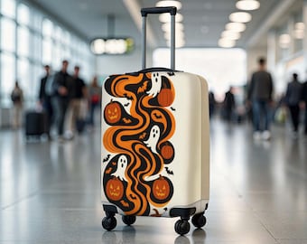 Ghost Pumpkin Luggage Cover, Halloween Suitcase Cover, Retro Spooky Travel Protector, Personalized Custom Carry On Cover