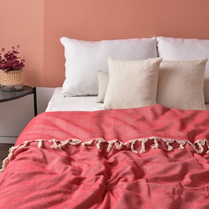 Coperta in cotone 67"x83", coperta intrecciata, coperta turca, coperta a zig zag, bomboniere natalizie, copriletto, coperta da divano, coperta organica, immagine 5