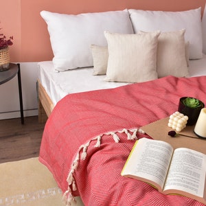 Coperta in cotone 67"x83", coperta intrecciata, coperta turca, coperta a zig zag, bomboniere natalizie, copriletto, coperta da divano, coperta organica, immagine 6