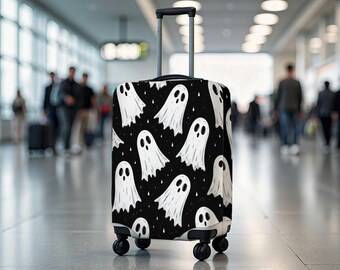 Ghost Pattern Luggage Cover, Halloween Suitcase Cover, Cute Ghost Travel Cover, Personalized Custom Suitcase Protector Gift