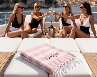 Personalized Turkish Towel, Bridesmaid Gift, Wedding Favors, Handmade Turkish Cotton Peshtemal, 37x65 Lightweight Beach Travel Towel