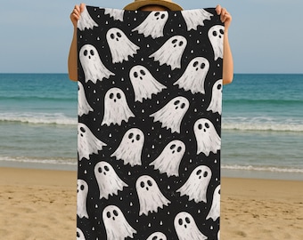 Cute Ghost Beach Towel, Halloween Bath Towel, Spooky Season Pool Towel, Ghost Pattern Fall Gift, Custom Printed Towel