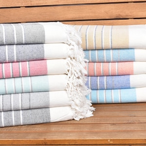 Personalized Turkish Towel, Bridal Shower Gift, Bridesmaid Gift, Gift for the Home, 40&quot;x67&quot; Cotton Striped Terry Towel, Engagement Gift,