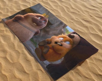 Custom Name Printed Towel, Hoppers Printed Towel, Personalized Gift, Hoppers Lover Gift, Funny Kids Beach Towel, Animation Character Towel