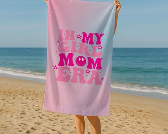 Mom Beach Towel Gift, Pink Gradient Towel, Y2K Style Beach Towel, Mothers Day Gift, Custom Name Towel, Summer Pool Towel
