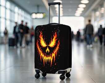Fiery Pumpkin Luggage Cover, Halloween Suitcase Cover, Scary Jack O Lantern Travel Cover, Personalized Custom Travel Protector