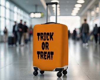 Trick Or Treat Luggage Cover, Halloween Suitcase Cover, Spooky Travel Protector, Personalized Custom Carry On Cover