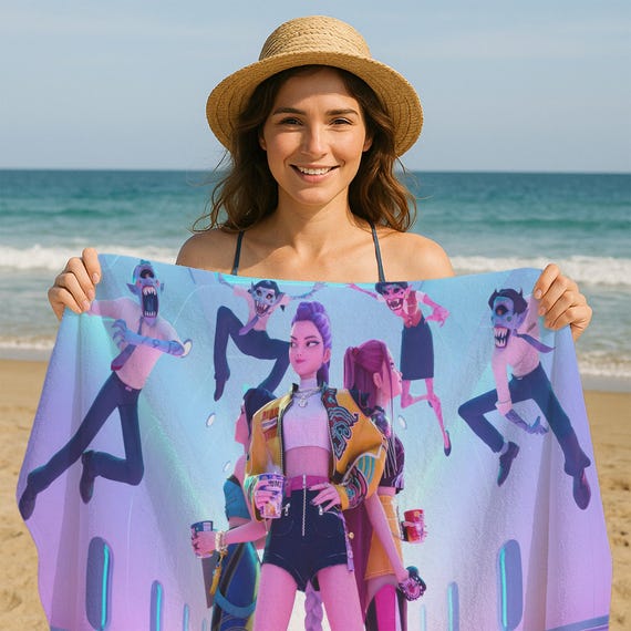 Kpop Demon Hunters Beach Towel, Personalized Anime Style Summer