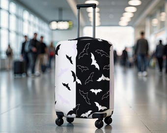 Bat Pattern Luggage Cover, Halloween Suitcase Cover, Gothic Travel Protector, Personalized Custom Suitcase Cover, Spooky Travel Gift