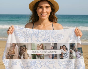 Personalized Photo Beach Towel, Custom Mom Memory Towel, Mothers Day Gift From Daughter Son, Photo Collage Towel, Sentimental Gift For Mom