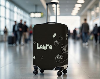 Personalized Halloween Luggage Cover, Custom Name Suitcase Cover, Spooky Travel Cover, Cute Ghost Carry On Protector, Fall Travel Gift