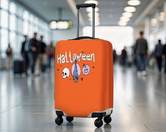 Cute Halloween Luggage Cover, Ghost Pumpkin Suitcase Cover, Spooky Travel Protector, Personalized Custom Carry On Cover