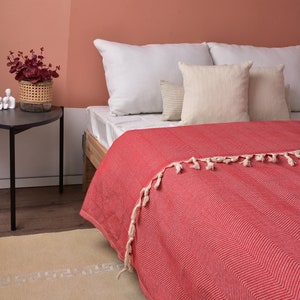 Coperta in cotone 67"x83", coperta intrecciata, coperta turca, coperta a zig zag, bomboniere natalizie, copriletto, coperta da divano, coperta organica, immagine 2