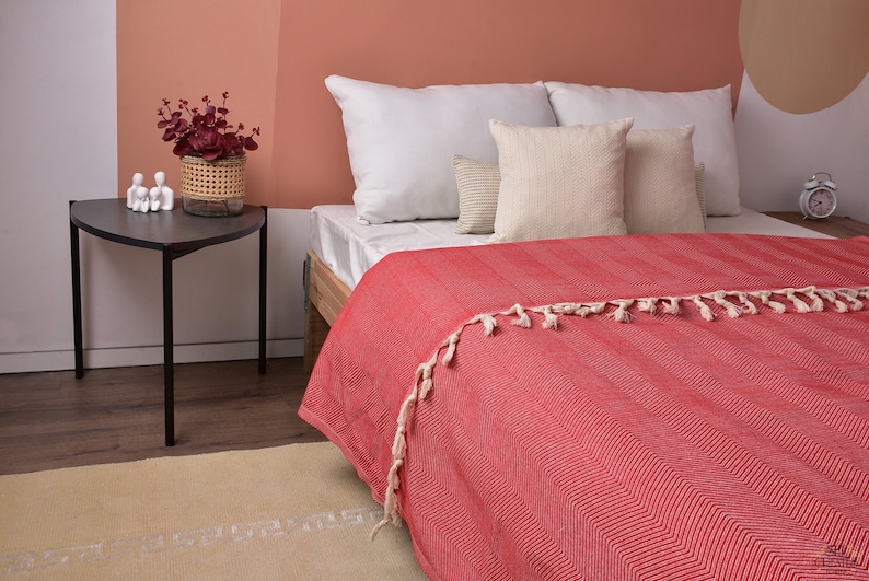 Coperta in cotone 67"x83", coperta intrecciata, coperta turca, coperta a zig zag, bomboniere natalizie, copriletto, coperta da divano, coperta organica, immagine 2