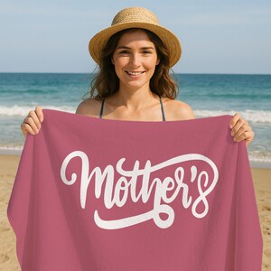A Personalized Script Design Beach Towel for Mom, Add Any Name, Clean Modern Look, A Meaningful Summer Gift, Modern Mothers Beach Towel