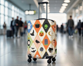 Halloween Luggage Cover, Spooky Travel Suitcase Cover, Vintage Halloween Suitcase Protector, Personalized Custom Travel Gift