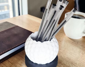 Golf Ball Pen Holder, Desk Organizer Cup, Golf Desk Decor, Pencil Holder, Office Desk Accessory, Unique Gift for Golf Lover