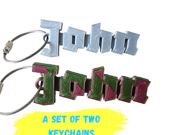 Custom 3D Printed Name Keychain: Personalized Water Bottle Tag,  Backpack Charm (Set of 2)