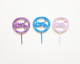 Happy Birthday Cake Topper – Modern Birthday Cake Decoration, 3D Printed Party Topper in Multiple Colors.