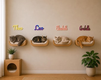 Cat Bed Name Sign, 3D Printed Cat Name Sign, Personalized Pet Name Plaque, Cat Wall Decor, Custom Cat Sleeping Area Sign, Kitten Name Sign