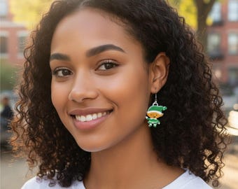 Christmas Elf Earrings – Cute Holiday Jewelry, Festive Gift, Green Elf Dangle Earrings for Women and Teens