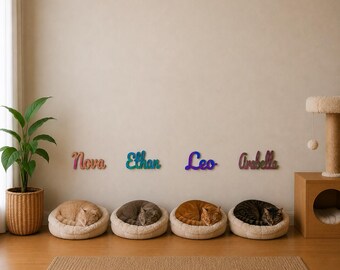 Two Tone Personalized 3D Printed Cat Bed Name Sign, Two Tone Pet Name Plaque, Cat Sleeping Area Decor, Custom Cat Name Wall Sign