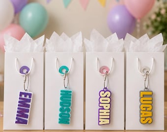 Etiqueta de nombre para recuerdos de fiesta de cumpleaños, etiqueta de nombre personalizada para recuerdos de fiesta, etiqueta de nombre para bolsa de regalo impresa en 3D personalizada, etiqueta de nombre para bolsa de fiesta, etiqueta de nombre para bolsa de recuerdo