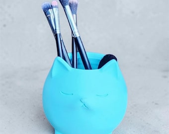 Cat Makeup Brush Holder, Cute Cat Organizer for Brushes, Mascara & Cosmetics, 3D Printed Makeup Storage, Gift for Cat Lovers.