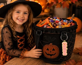 Etiqueta personalizada impresa en 3D para cesta de dulces de Halloween, etiqueta personalizada para cubo de caramelos, etiqueta para cesta de Halloween, etiqueta para cesta de calabaza